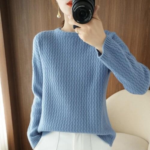 2021 winter new womens pullover 100% pure wool sweater casual solid color round neck cashmere sweater plus size ladies top