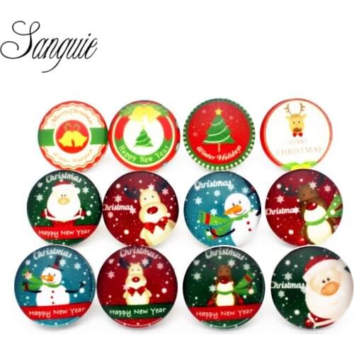 New Arrive 12pcs/lot glass 18mm snap buttons Christmas leather clasp snap button bracelet snap Bangles jewelry