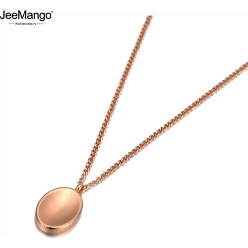 JeeMango Titanium Stainless Steel Geometry Oval Charm Necklaces Jewelry Trendy Pendant Chain Necklace For Women Цепочка JN20037