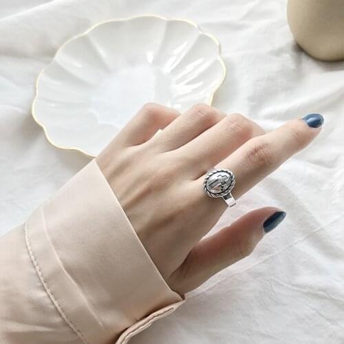 1pc Authentic S925 Sterling Silver Fine Jewelry Twisted Retro Pattern Cross religion on Oval Geometric rings Open adjust J418