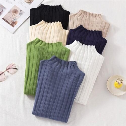 Autumn and Winter Woman Sweaters Fashion Solid Color Mock Turtleneck Womens Sweaters Computer Knitted Slim Casual Lady Sweaters