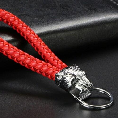 Pendant Horseshoe buckle Key chain of leopard head Car key buckle Car key ring Knitted leather rope Creative gift