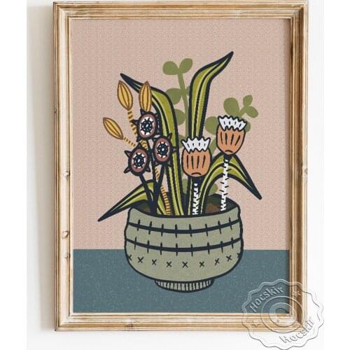 Scandinavian Flora Folk Art Poster, Flower Arrangement Abstract Canvas Painting, Mid Century Modern Nature Botanical Home Decor