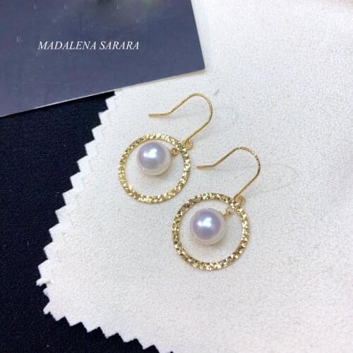 MADALENA SARARA 7-8mm AAA Freshwater Pearl 18K Women Dangle Earrings Car Pattern Circle Trendy Au750 Women Handmade Earrings