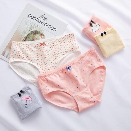 Cute Print Floral Bow Knot Lovely Girl Panties Cartoon Seamless Version Breathable Women Underwear Solid Cotton Breifs Lace New