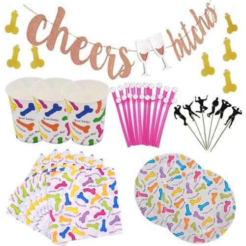 Straws Pull Flowers Hen Night Game Items Bachelor Party Table Props Fun Paper Cup Plate Napkin Bachelor Party Supplies