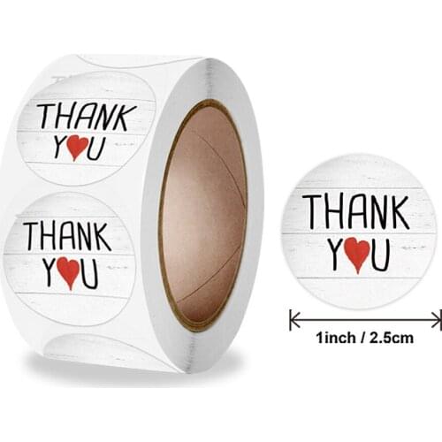 50-500Pcs Round Thank You Stickers With Red Heart Labels For Wedding Pretty Gift Cards Envelope Sealing Label Stickers 1inch