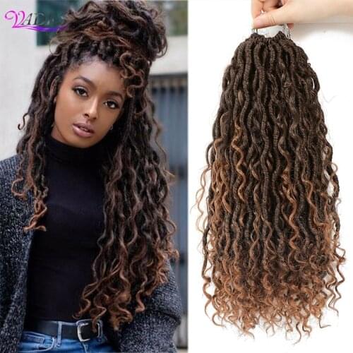 VADES Goddess Crochet Braids Hair Braiding Passion Twist River Synthetic Hair Extension Ombre Brown Faux Locs With Curly Hair