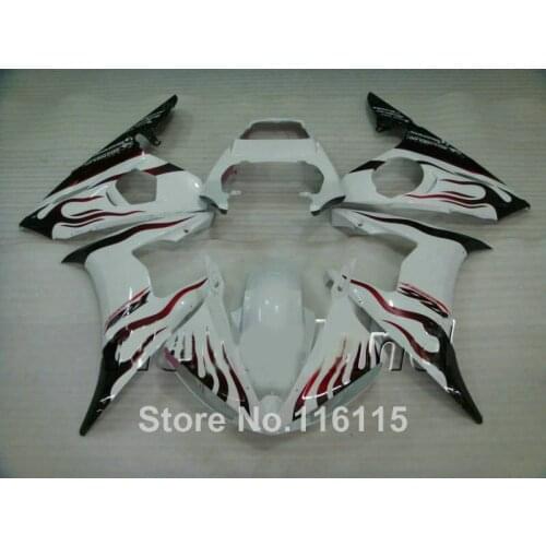 High quality fairings set for YAMAHA R6 fairing kit 2003 2004 2005 red flames in white body kits YZF R6 03 04 05 #134