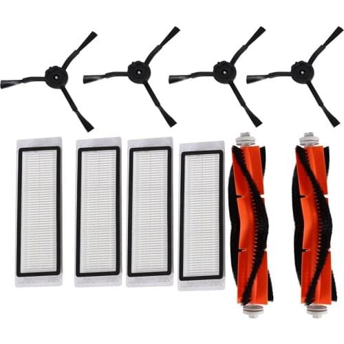 2Pcs Main Brush + 4Pcs Hepa Filter+4Pcs Black Side Brush for Xiaomi Mi Vacuum 1 Roborock S50 S51 S55 E35 Robot Vacuum Part