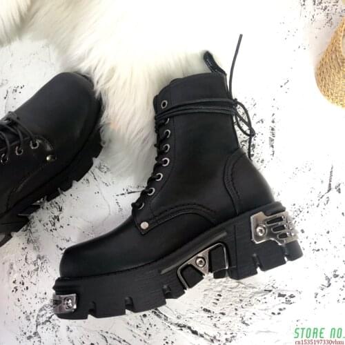 NEW Leather Ankle Boots For Women Dr Motorcycle Boots Women Platform Boots Martin Boots Thick Heel Winter Shoes Booties 44 42 41