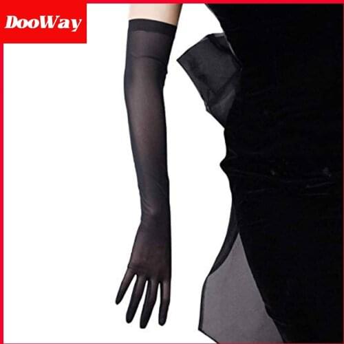 DooWay 20 inch Tulle Long Gloves Stretchy Nylon Black Semi Sheer TECH Touchscreen Women Finger Gloves Evening