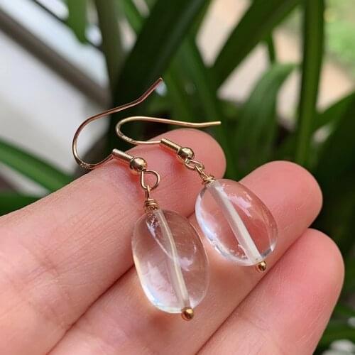 Simple Fashion Natural Clear Crystal Earrings for Women Irregular Nuggets White Quartz Stone Dangle Drop Earrings Healing
