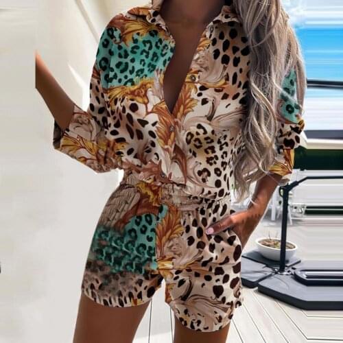 Two Piece Sets Fabulous Leopard Print Women Outfits Colorful Top Suit Buttons for Home