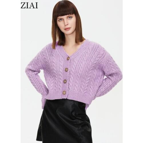 ZIAI 2021 New Women Cardigan Sweater Korean Long Sleeve V-neck Female Short Top Autumn Winter Ladies Loose Knitted Blouse ZMY002