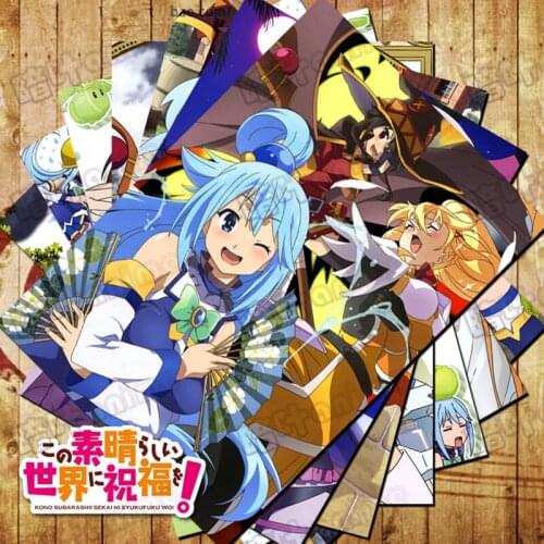 10 PCS/LOT KonoSuba: Gods Blessing on This Wonderful World! Poster Sticker Toy Postcard Megumin Kazuma Aqua Lalatina Gift Card