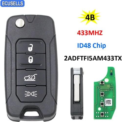 4 Button Folding Flip Remote Key for Jeep Renegade 2016-2018 433MHz Megamos AES - 2ADFTFI5AM433TX ID48 Chip SIP22 Uncut Blade