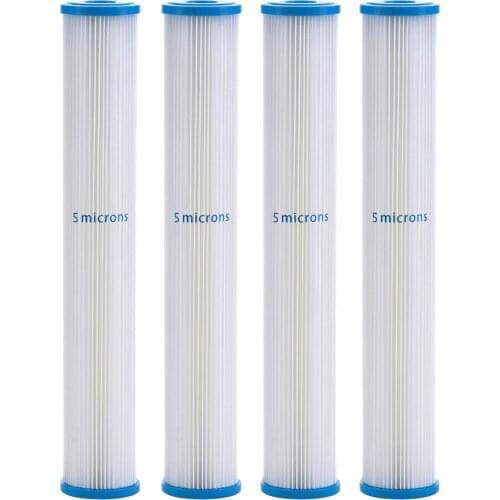 4 PACK OF 5 μm Polyester Pleated Sediment Water Filter Replacement Whole House, 2.5" x 20", Washable & Reusable