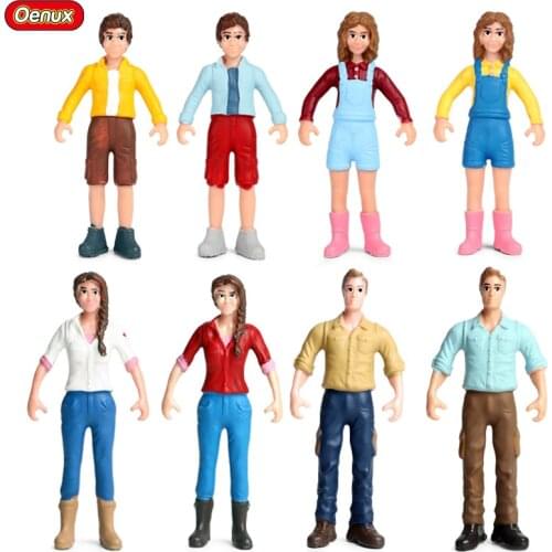 Oenux 8PCS Farmer People Model Simulation Farm Staff Feeder Worker Boy Girl Action Figures Figurine Miniature Lovely Kids Toys