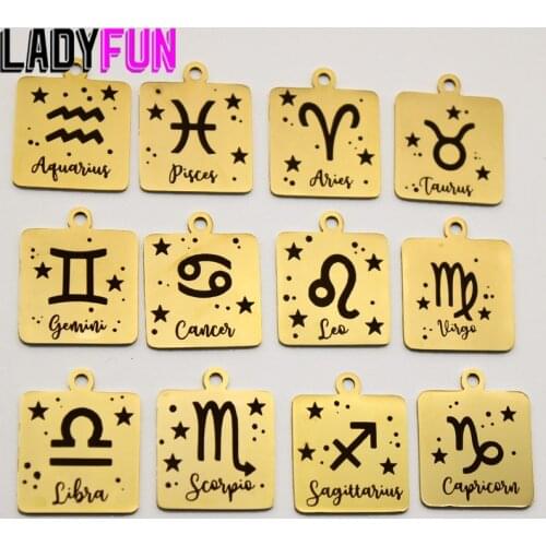 12pcs/set Zodiac Charm Stainless Steel Aries ... 12 Constellation Charms 6 colors For Choose High Polish Mirror Surface Pendant