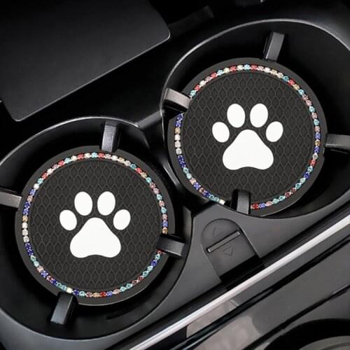 2 Pcs Car Cup Holder Insert Coasters For 2.75inch Cute Dog Paw Auto Car Cup Holder Rhinestone for Women Girls