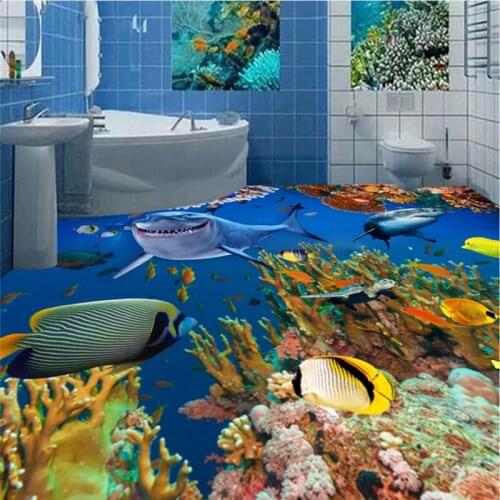 Beibehang floor waterproof wear-resistant PVC sea world dolphins turtle 3D three-dimensional painting floor painting