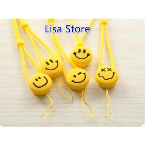 Free Ship 50pcs Silicone 45cm long Smiling Face Expression Cell Phone Straps DIY Charm Lanyard Phone Bag Pendant Chirstmas Gift