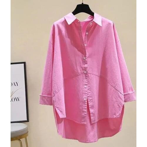 Free Shipping Fashion Solid Cotton Blouse Female Spring Autumn Loose Chic Long Sleeve Womens Shirt Elegant Lady Tops