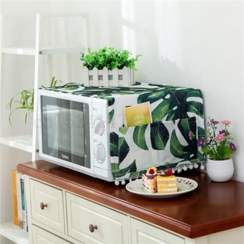 Plant Pattern Microwave Oven Cover Oil Dust Cover With Storage Bag Microwave Dust Covers Kitchen Accessories Supplies Home Decor