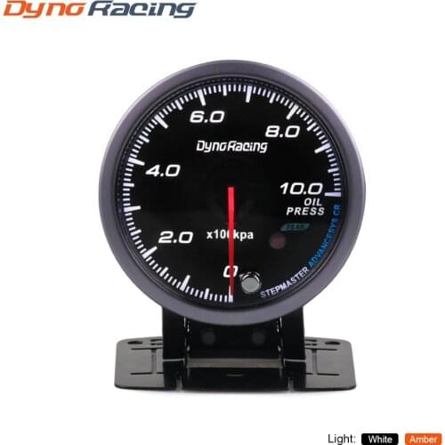 Dynoracing 60MM Black Face Oil pressure gauge Amber/White light 0-10 Bar Oil press gauge with peak Function BX101482
