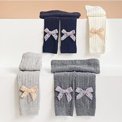 Spring Autumn Fashion Lace Bowknot Leggings Kids Girls Leggings Elastic Trousers Children Pants Baby Ribbed Leggings Clothing