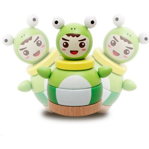 Cartoon Stacking Game Wooden Educational Block Toys Tumbler Doll Mobile Toy For Baby Newborns