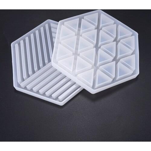 Resin Epoxy Mold Silicone Hexagon Shaped Cup Concrete Coaster Molds Striped Triangles Hollow Casting DIY Cement Tray Mold