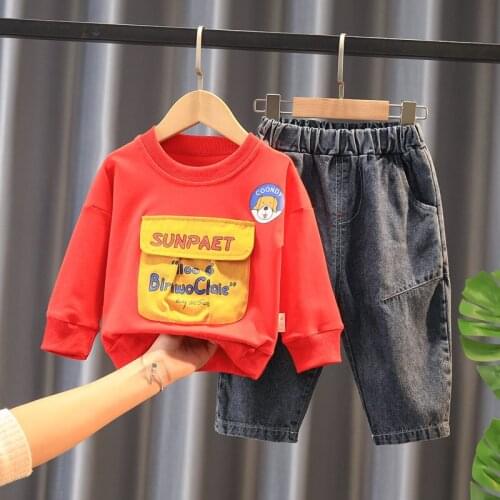 KIDS Spring Baby Girl Boy Clothing Infant Clothes Suits Patchwork Sport Cotton T Shirt Jeans Sets Children Toddler Tracksuits