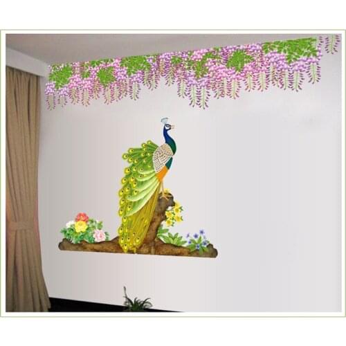 Wisteria Peacock Flower Play Crural Line Sitting Room Bedroom Tv Setting Sofa Pegatinas Student Cartoon Animation Photo 2021
