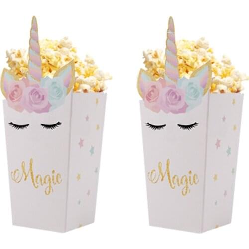 JQSYRISE 6Pcs Unicorn Popcorn Box Baby Shower Unicorn Party Decoration Snack Candy Cookie Gift Bags Kids Birthday Party Supplies