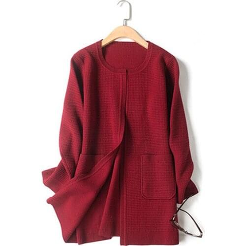 High grade 100%merino wool knit womens fashion cardigan sweater coat open stitch low O-neck EU/M-L