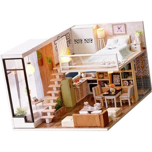 DIY Wooden Dollhouse Kit w/ Furniture Modern Duplex Apartment Children Christmas Birthday Gift