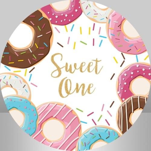 Circle Round Backdrop Customize Sweet one baby shower Birthday Party Cake Table Cover Banner Candy Land Donut Photo Studio