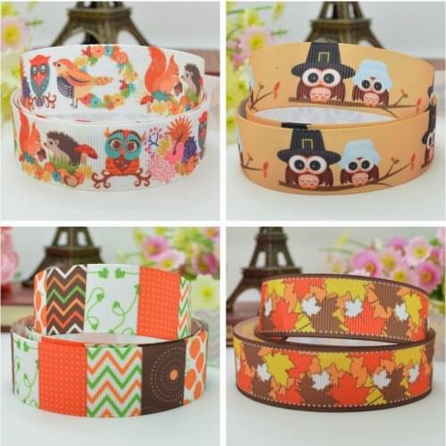 10 Yards 22mm 7/8" Thanksgiving Turkey Leaves OWL Printed grosgrain ribbon hair bow Headwear DIY hair accessories retail