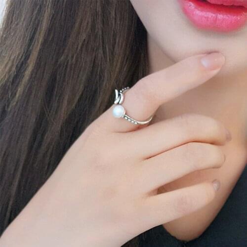 Hot Simple Opening Imitation Pearls Engagement Ring Women Jewelry Ladies Copper Tie Size Adjustable Wedding Rings for Women Gift