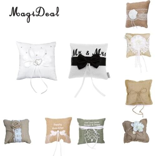MagiDeal 15x15cm Flower Wedding Ring Pillow Lace Trim Wedding Party Pocket Ring Pillow Pearl Cushion Party Decoration