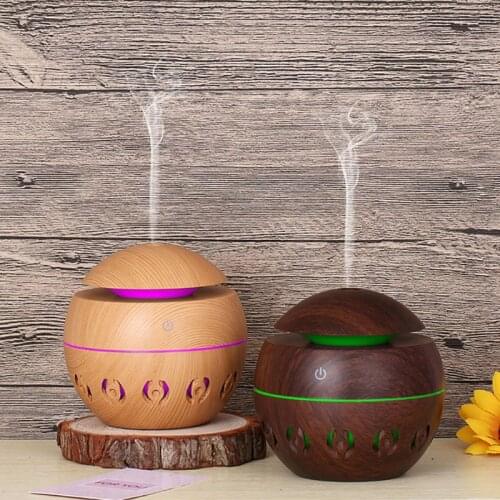 USB Mini Aroma Diffuser Essential Oil Air Humidifier Wood Grain Purifier w/ LED