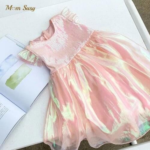 Fashion Girl Princess Sequins Dress Ruffle Summer Kid Vestido Shiny Birthday Party Costume Dress Tutu Child Clothes 1-10Y