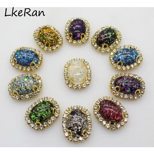 Fashion 10Pcs 20x24mm Oval Gold 4-Hole Base Resin Rhinestone Button for Can Sewing Crafts Wedding Clothing Decorate Brooch