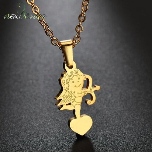 Nextvance Cupid Bow Arrow Pendant Necklace Love Heart Angle Stainless Steel Couple Necklace for Anniversary Gift Dropshipping