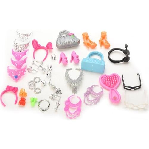 Newest Accessories For Doll Set Of Fashion Jewelry Necklace Earring Bowknot Crown Accessory Dolls Kids Gift