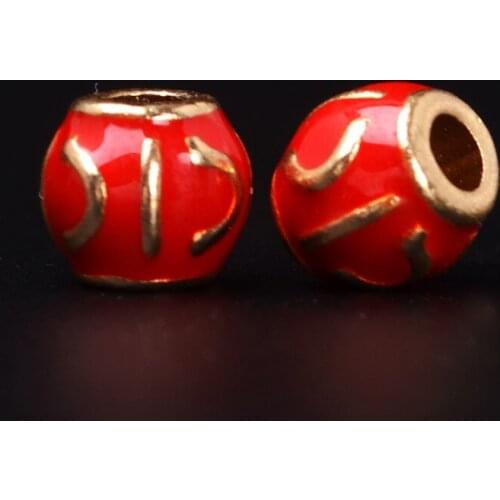 SEA MEW 10 PCS 8.5mm*8mm Nepal Drops Of Glaze Buddha Beads Metal Alloy Red Spacer Beads Loose Beads