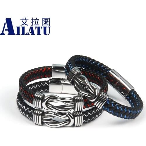 Infinity Symbol Stainless Steel Genuine Leather Knot Shape Bracelet Vintage Wrap Braided Bracelets Bangles Drop Shipping