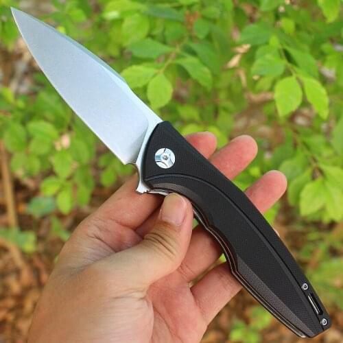 2021 Top Quality Flipper Folding Knife D2 Steel Stone Wash Blade Black G10 + Stainless Steel Sheet Handle